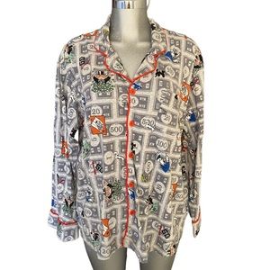 MONOPOLY Pajama Shirt Top Long Sleeve Button Down Board Game Unisex Large Soft